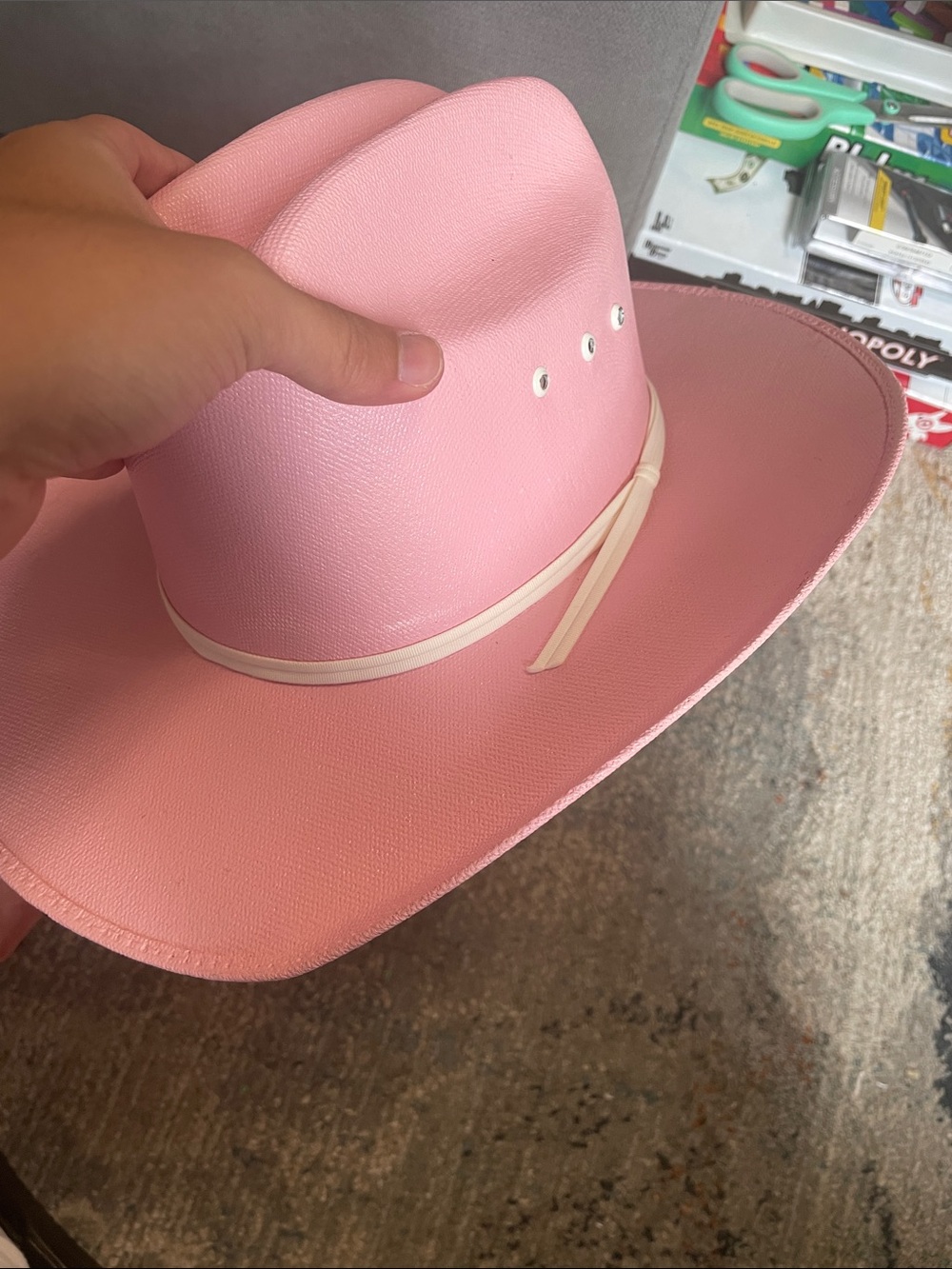Soft Pink Cowboy Hat with Cream Hatband